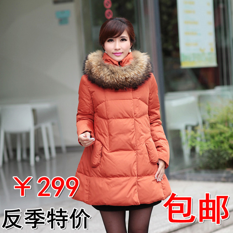 Free shipping ! Luxury large fur collar slim thickening medium-long down coat candy color women's