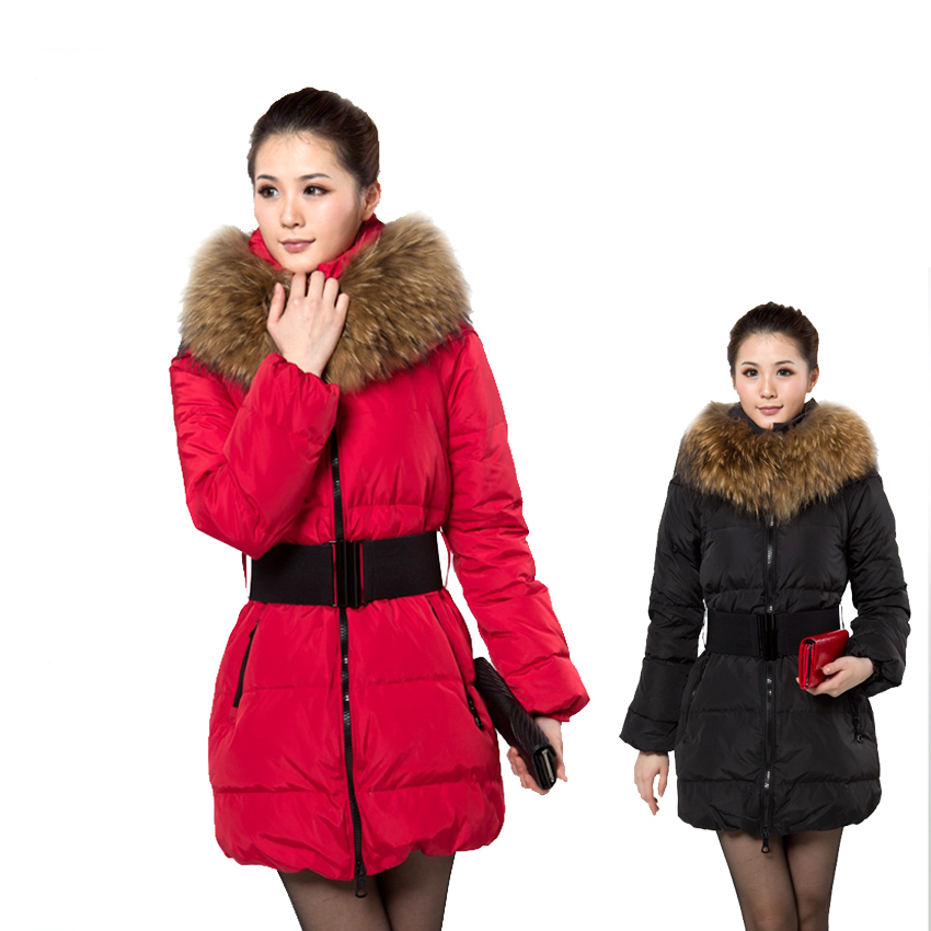 Free shipping ! Luxury large fur collar slim thickening medium-long down coat female women's