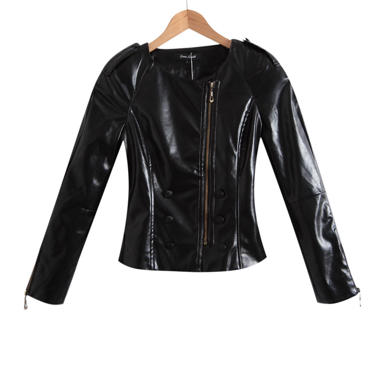 Free shipping! M-24 2012 female autumn fashion personality oblique zipper double breasted slim leather clothing - 0.6