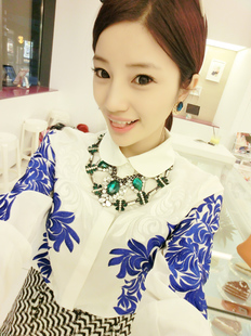 Free shipping M . c . q unnatural embroidery small collar shirt
