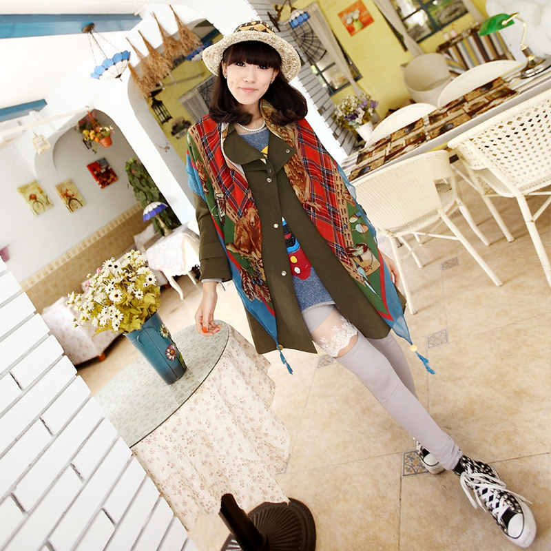 free shipping M   fashion british style patchwork double breasted turn-down collar slim waist straps medium-long trench