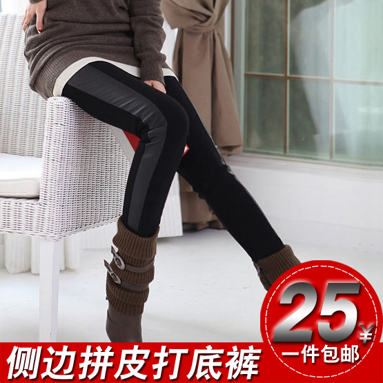 free shipping M342 leather pants boots trousers pencil pants patchwork plus size legging autumn and winter female