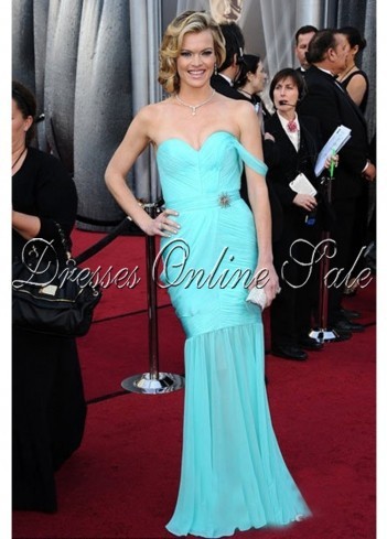 Free Shipping Made-to-order Blue Mermaid Floor-length One Shoulder Celebrity Evening Dress