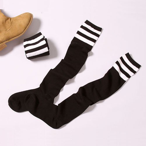 Free shipping magazine recommend  all 100%cotton stripe  overknee socks Three Kongs overknee stocking (white)