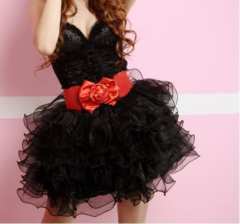 free shipping Maid equipment lolita panniers black puff skirt single dress bust skirt nobody costume
