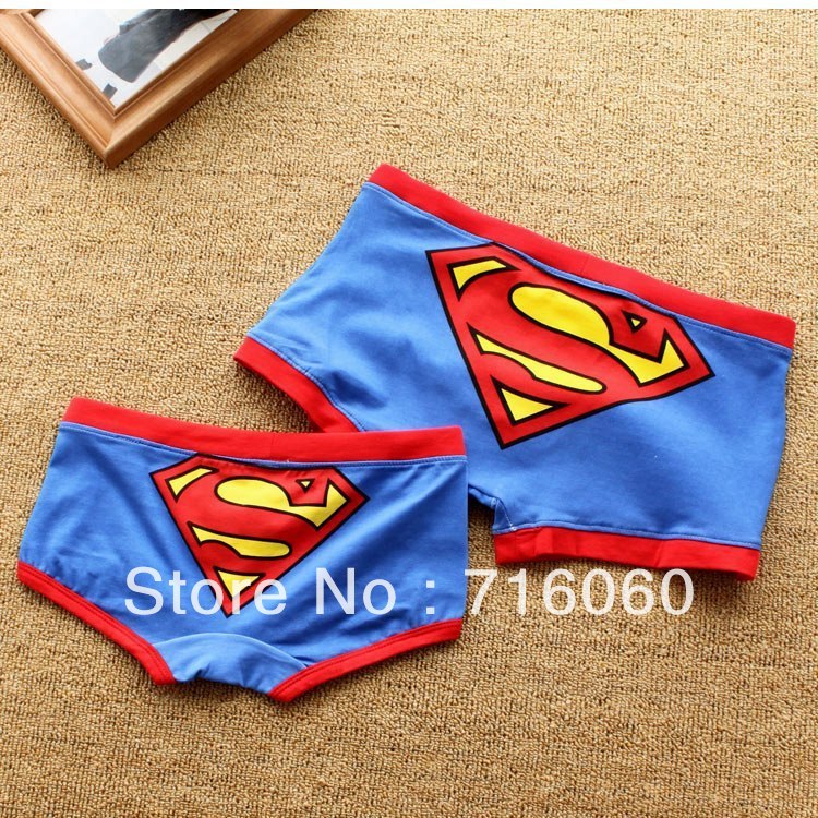 free shipping male cartoon panties lovers panties super man men's trunk 100% cotton female trigonometric panties