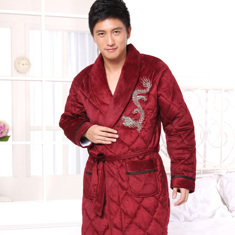 free shipping Male coral fleece cotton-padded sleepwear winter Men robe lounge