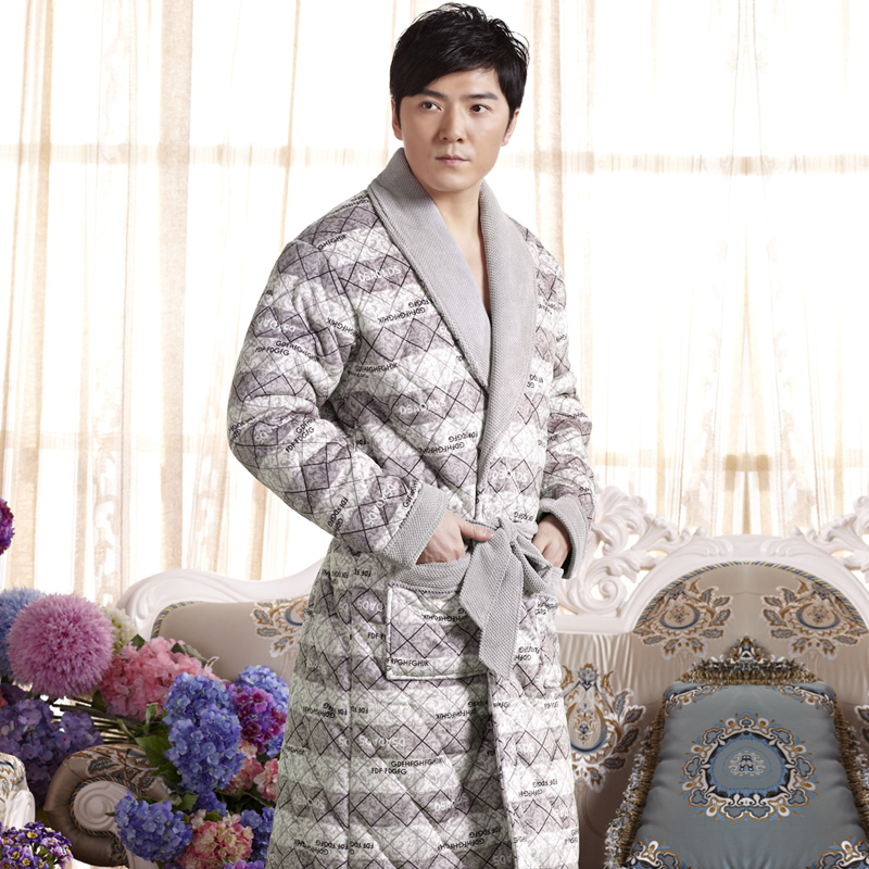 free shipping Male cotton-padded robe winter thickening coral fleece cotton-padded male thermal male robe bathrobes 93102