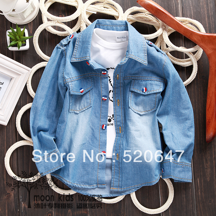 Free shipping Male female shirt small children's clothing child spring and autumn denim shirt outerwear spring