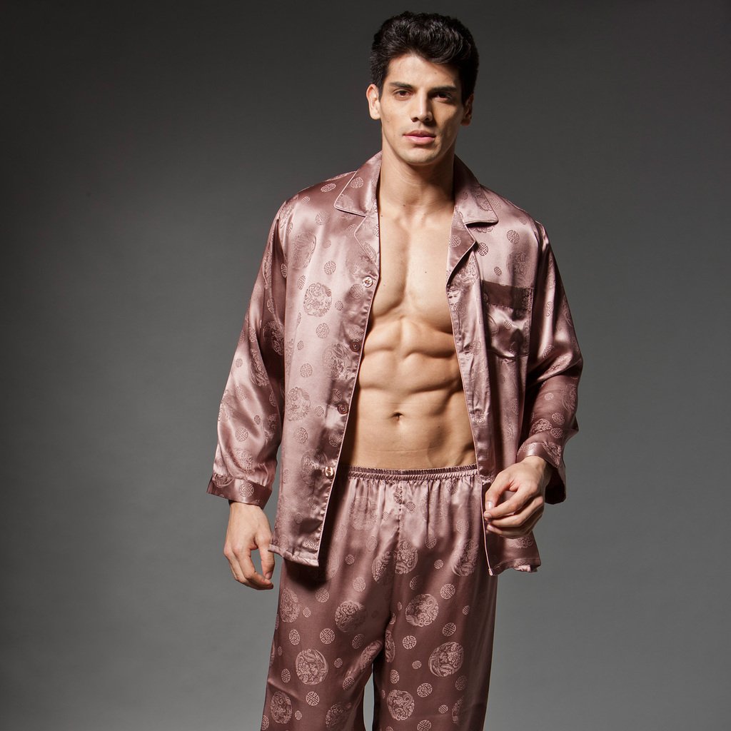 Free shipping Male vintage tang suit silk sleepwear underwear twinset lounge y9900 pure silk