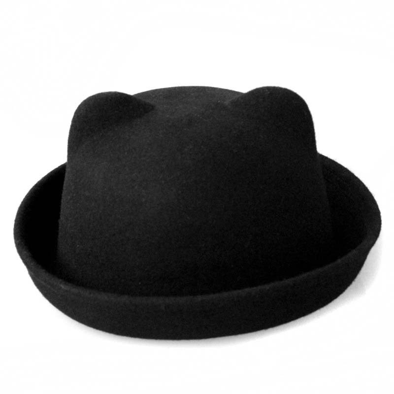 Free shipping Male Women cat ears fashion fedoras outdoor casual solid color all-match wool hat