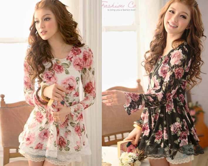 free shipping manufacturers supply new fashion women's printed lace mesh yarn long-sleeved dress #304-9096