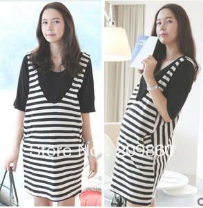 Free shipping ! Maternity clothes pregnant women dress striped short-sleeve pregnant dress # 2