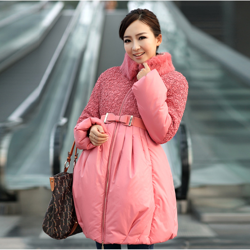 Free Shipping Maternity clothing 2012 winter high waist maternity rabbit fur stand collar overcoat wadded jacket