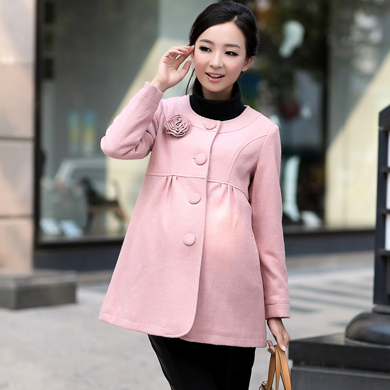 Free Shipping Maternity clothing 2012 winter woolen overcoat o-neck maternity overcoat