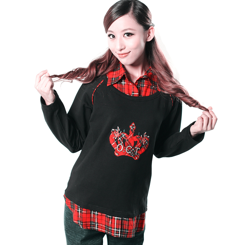 Free shipping Maternity clothing autumn top fashion faux two piece shirt collar maternity t-shirt 1097301