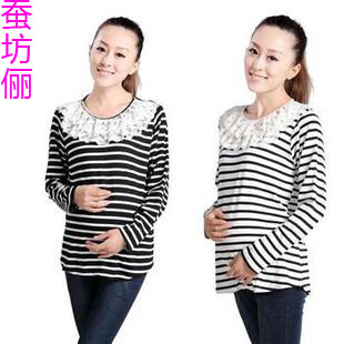 Free Shipping Maternity clothing autumn top fashion maternity T-shirt long-sleeve stripe maternity t-shirt 1b