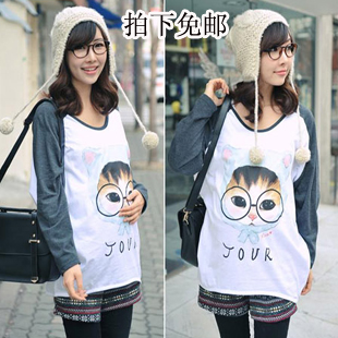 Free shipping Maternity clothing cat maternity t-shirt maternity shirt batwing top spring 081