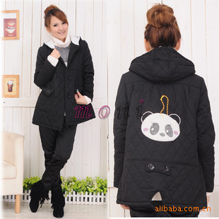 Free shipping Maternity clothing cotton-padded maternity wadded jacket applique panda head fashion slim maternity top winter