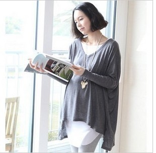 Free Shipping maternity clothing fashion maternity twinset top long-sleeve T-shirt (Dark Gray + White+Average)121114#15