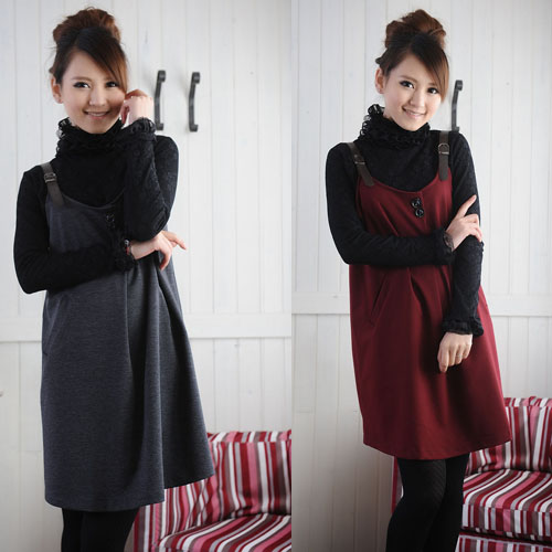 Free shipping Maternity clothing maternity spring one-piece dress button tank dress casual fashion plus size suspender skirt