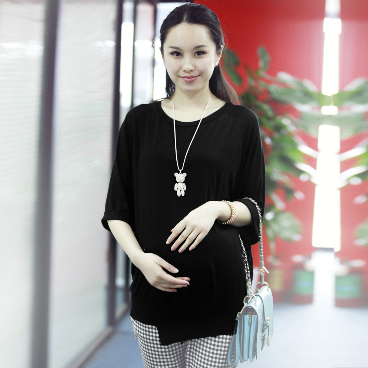 Free shipping  maternity clothing maternity top batwing shirt lace maternity t-shirt short-sleeve 96599