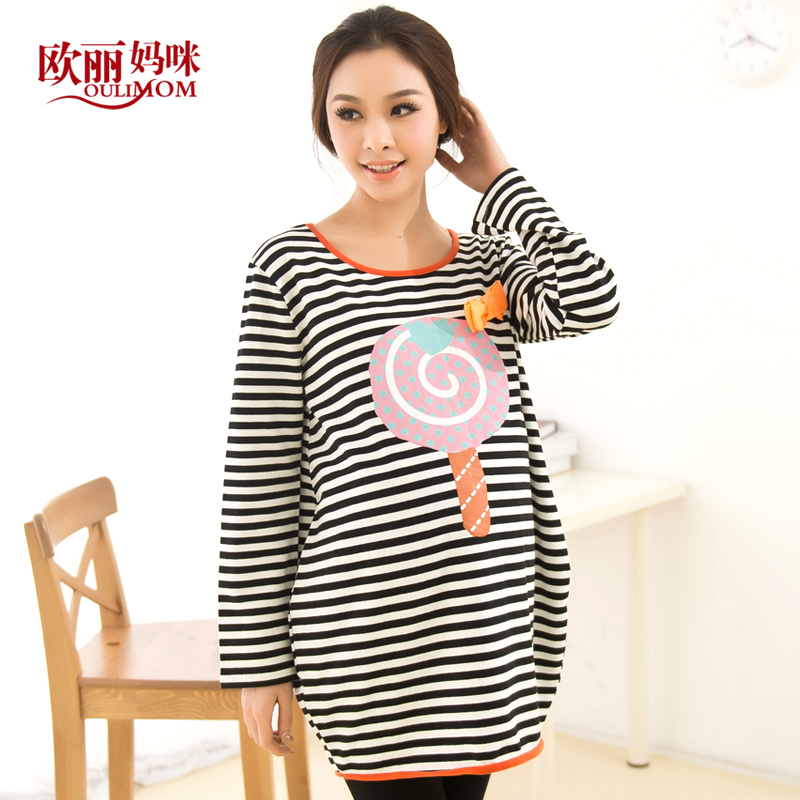 Free shipping Maternity clothing spring and autumn stripe maternity top maternity t-shirt long-sleeve