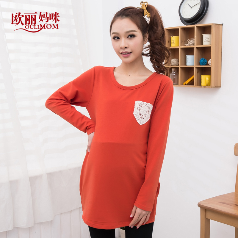 Free shipping Maternity clothing spring o-neck sweatshirt maternity t-shirt long-sleeve top loose basic shirt