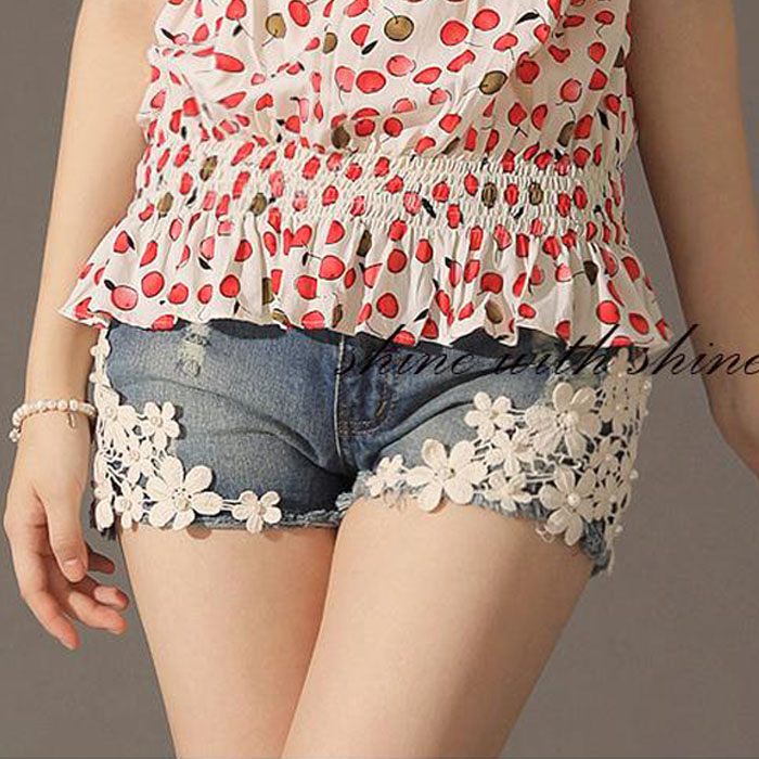 Free Shipping Maternity clothing summer fashion maternity pants laciness maternity shorts maternity denim shorts belly pants 1b