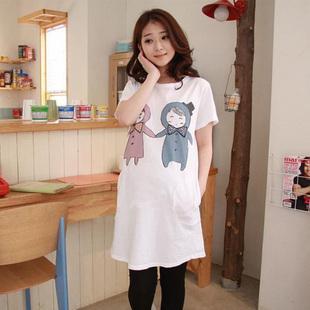 Free Shipping Maternity clothing summer new arrival maternity long design t-shirt puppet lovers loose maternity t-shirt 466 3b
