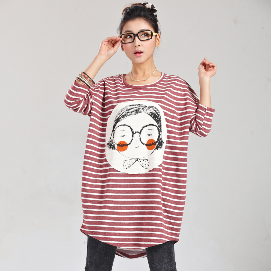 Free  shipping Maternity clothing top plus size clothing mm autumn women's long-sleeve T-shirt long design loose