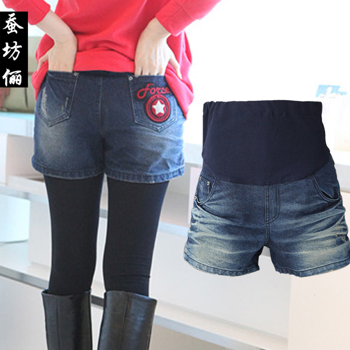 Free Shipping Maternity fashion boot cut jeans shorts plus size maternity pants denim shorts 1b