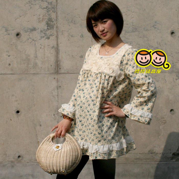 Free shipping Maternity fashion top maternity spring and summer new arrival series - vintage royal tj2023