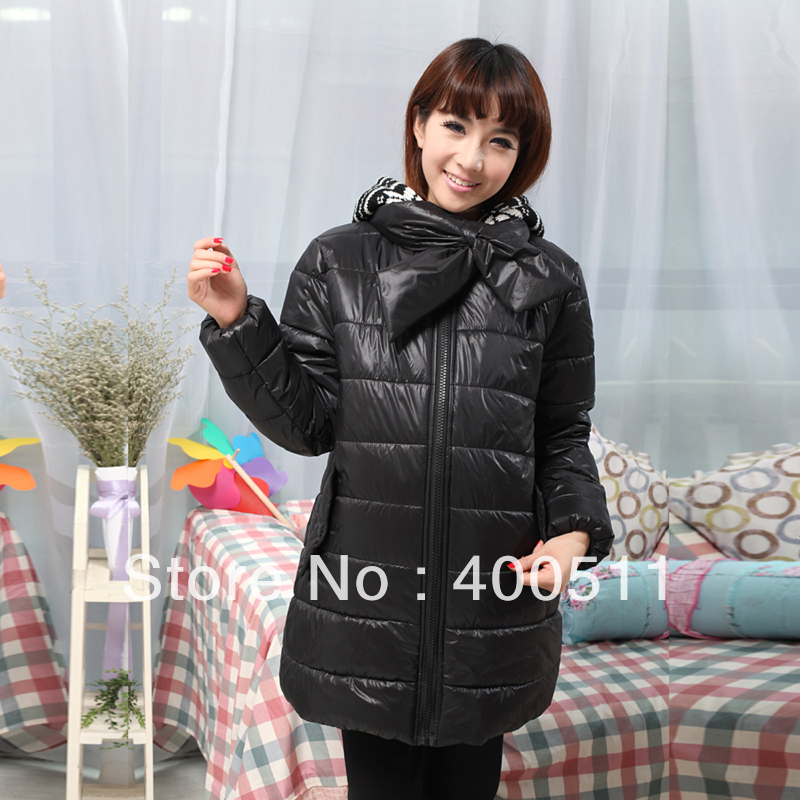 free shipping Maternity winter fashion bow long design thick maternity cotton-padded jacket outerwear 72905