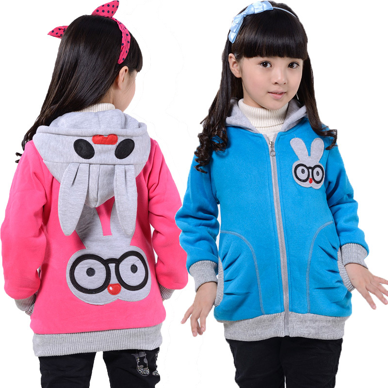 Free Shipping Medium-large female child sweatshirt spring and autumn thickening child cartoon hoodie outerwear cardigan