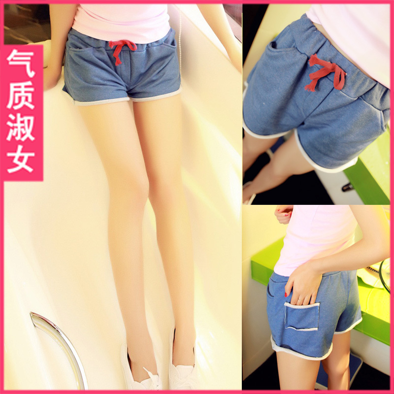 Free shipping Medium-large women's 2012 summer strap boot cut jeans shorts straight basic shorts k586