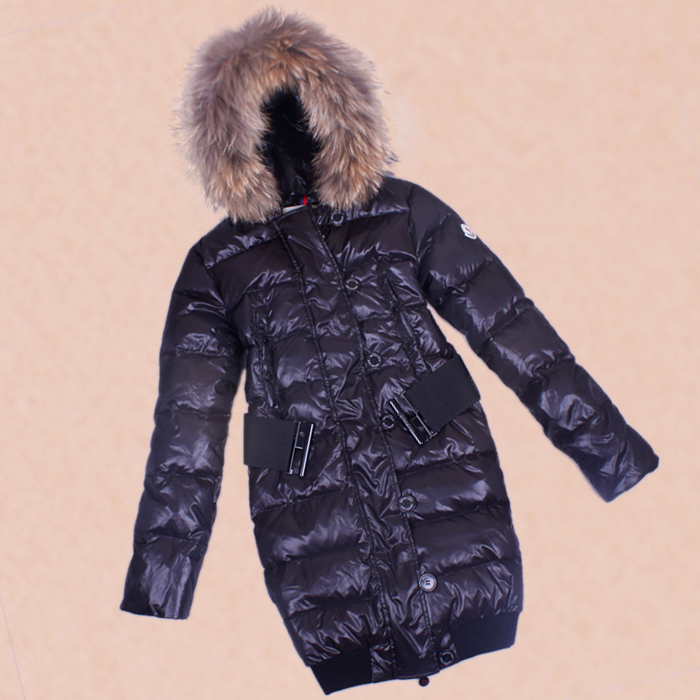 Free Shipping Medium-long large raccoon fur down coat female slim fur collar