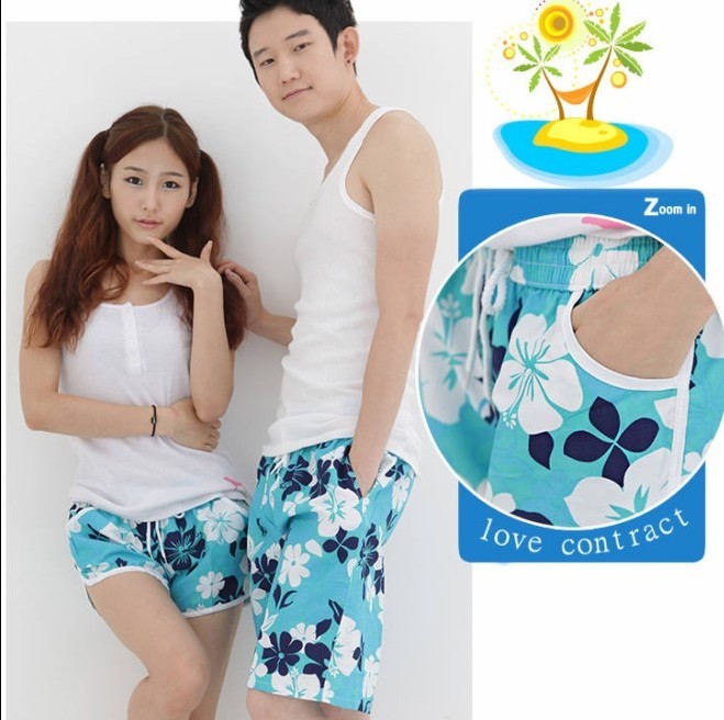 Free shipping men and women's short pants  lovers beachpants blue casual lounge wear lovers shorts