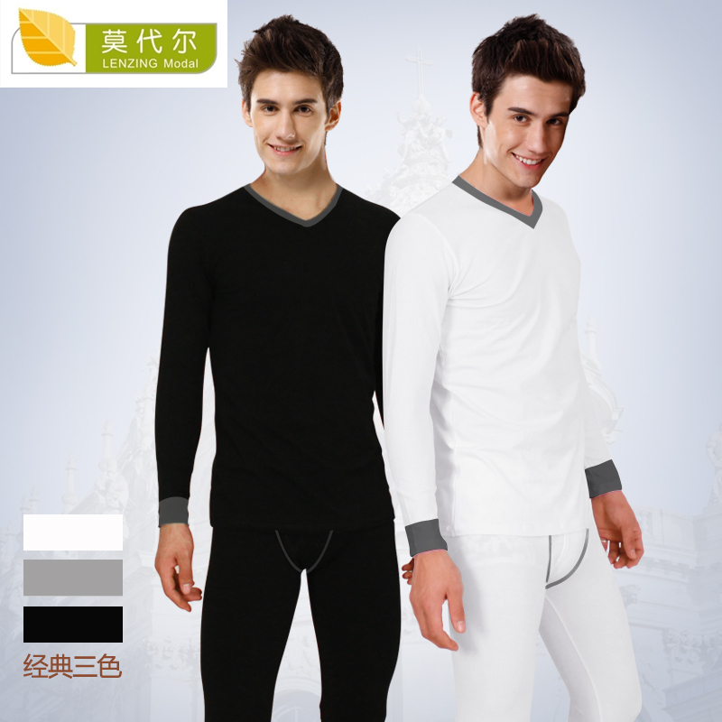 Free shipping Men's 2012 modal V neck thermal underwear set basic foundation underwear long johns solid color