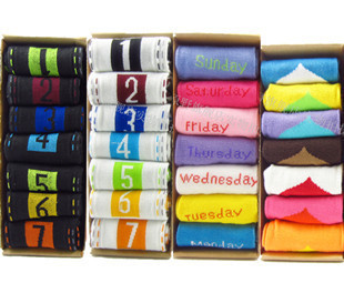 Free shipping, Men's and women's  7-day socks, 100% cotton socks, gift socks( 7 pairs of socks)