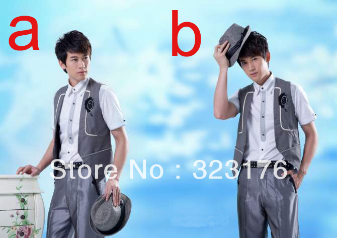 Free shipping Men's complete designer Bridegroom suit / Groom wear / Groom Tuxedos ( Vest+ trousers +shirt + bow + girdle ) N524
