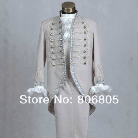 Free shipping Men`s Slim stage wedding suits  Palace prince tuxedo  gray color  ( jacket + pant  ) size: S M L XL