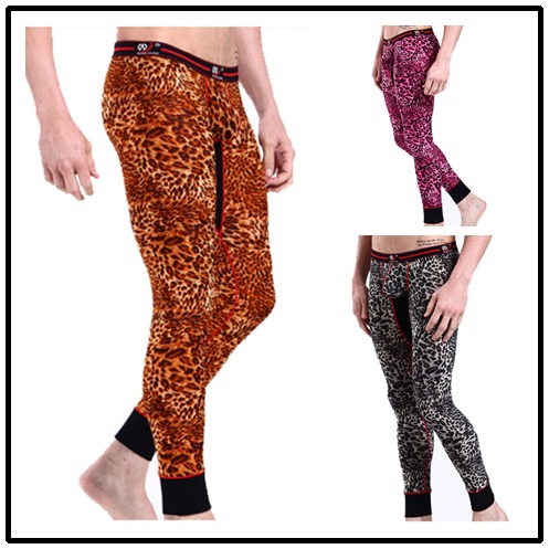 Free shipping Men's underwear men's body shaping long johns leopard print legging warm pants tight trousers