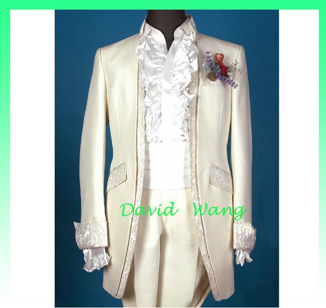 Free shipping Men's white dress suits, dress and groom perform (dress Clothes+Pants+ tie+Girdle)