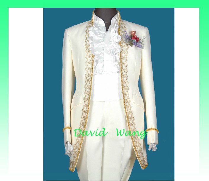Free shipping Men's white dress suits, dress and groom perform (dress Clothes+Pants+ tie+Girdle)