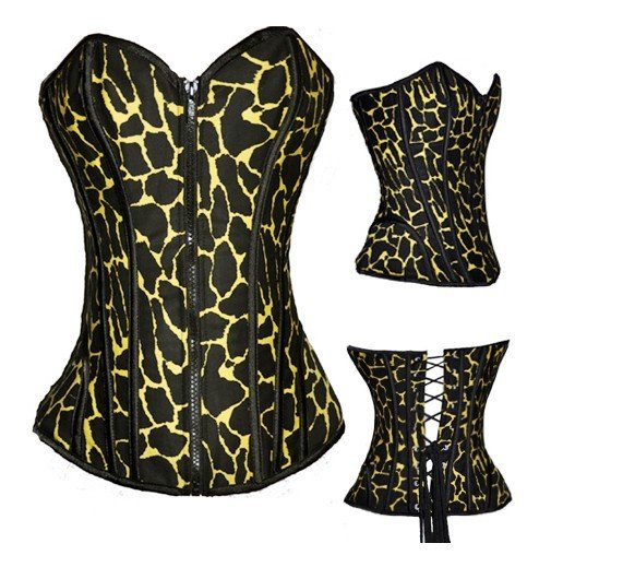 Free shipping!! Metal Boning leopard Corset Yellow Sexy Lingerie wholesale retail 8177