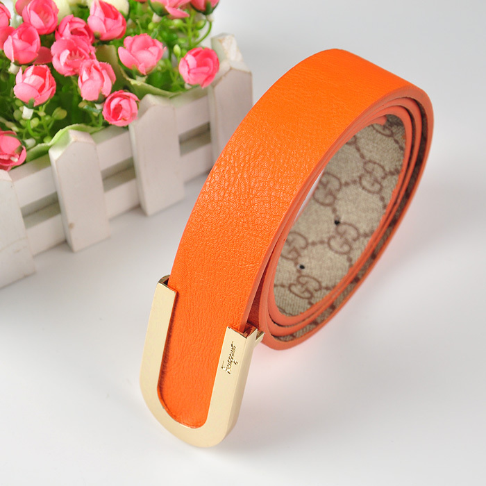 Free Shipping Metal buckle Belt  Women's Fashion Pu Leather Belts orange Color  6001-1/