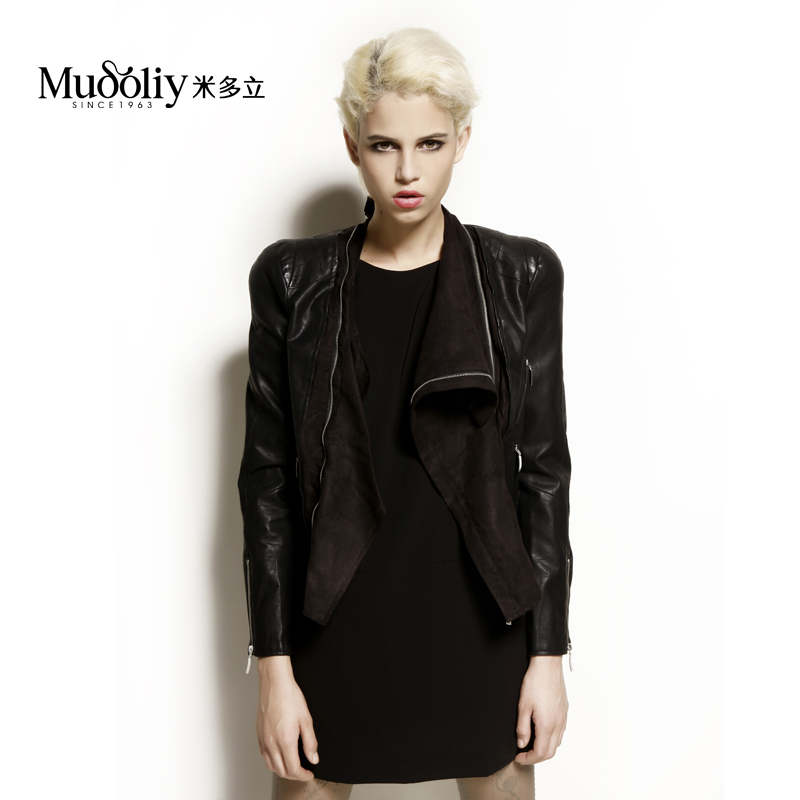 FREE SHIPPING Meter 2012 autumn new arrival women's fashion street style slim embossed PU zipper leather clothing outerwear