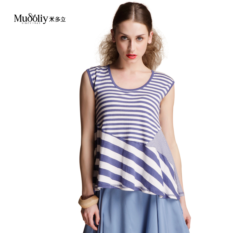 Free shipping Meter 2012 autumn women's navy style shirt sweater female blue and white stripe o-neck vest sweater