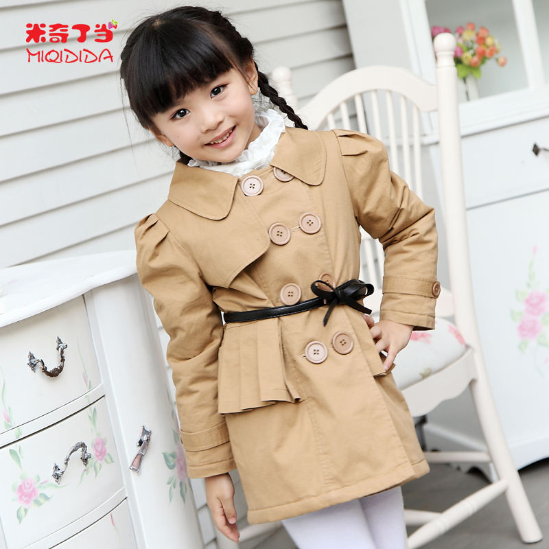 Free shipping MICKEY 2013 spring and autumn female child medium-large preppy style military double breasted trench 11055